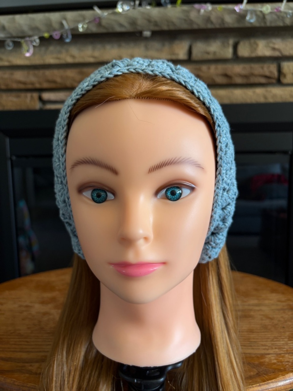 Handmade Crochet Triangle Hair Scarf - soft blue
